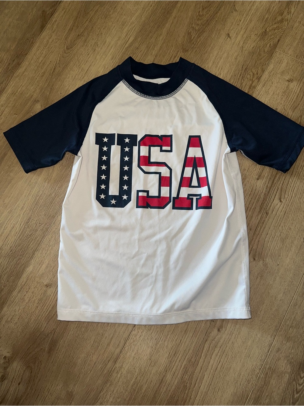 USA Graphic Raglan Tee - White & Navy